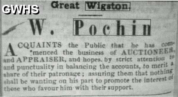 33-754 W Pochin becomes Auctioneer in Wigston Magna c 1840
