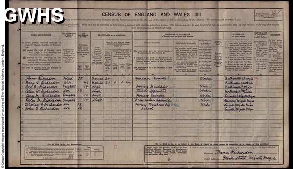 34-274 1911 Census for 19 Manor Street Wigston Magna