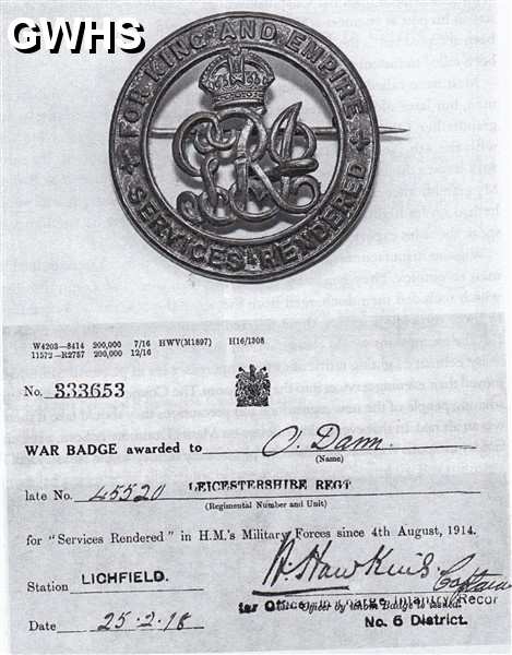 34-378 Oliver Dann's Silver War Badge