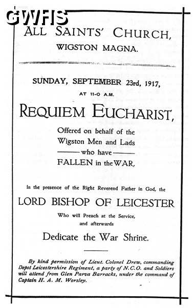 34-380 Pamphlet for the dedication of the War Shrine at All Saints Church 1917