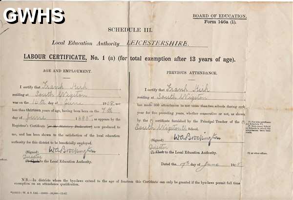 34-784 Labour Certificate 1908