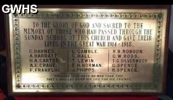 34-802 Plaque for the lost in WW1 at Frederick Street Methodist Church Wigston Magna
