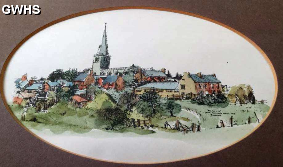 32-586 Watercolour of All Saints from Forryan’s Farm Wigston Magna