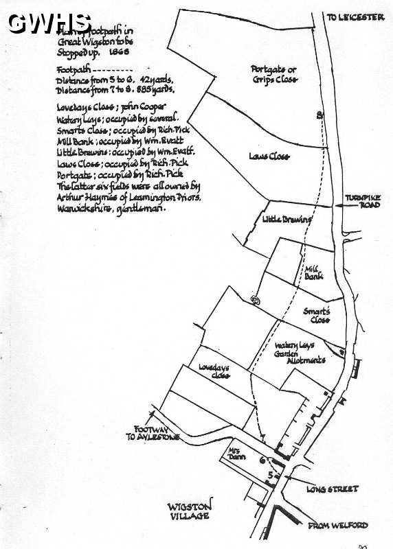 14-219 Leicester Road footpath map Wigston Magna 1867