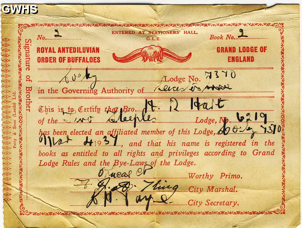 23-608 Harry Hart Two Steeples Lodge 1937 Royal Antediluvian Order of Buffaloes