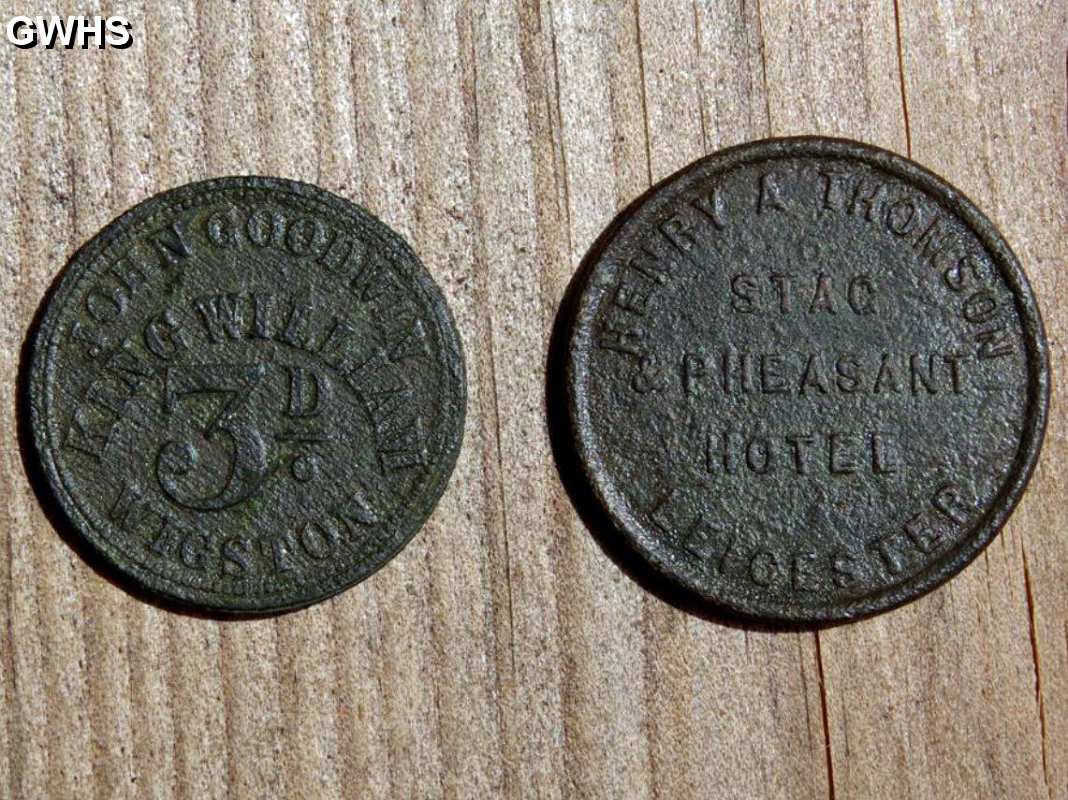 34-415 Two old pub tokens one from the King William IV Bell Street Wigston  Magna